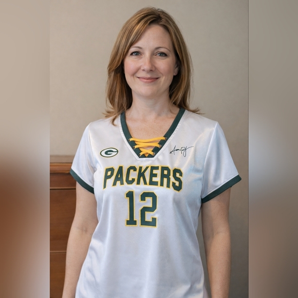 Team Apparel Tops - #12 RODGERS Green & White LADIES FIT Jersey Green Bay Packers NFL Team Apparel